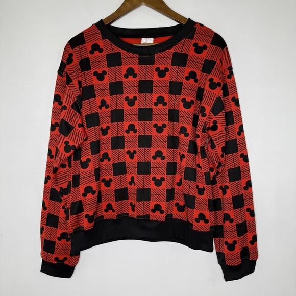 Disney Mickey Mouse Jerry Leigh Sweatshirt Womens Medium Red Black Checkered - Picture 1 of 7